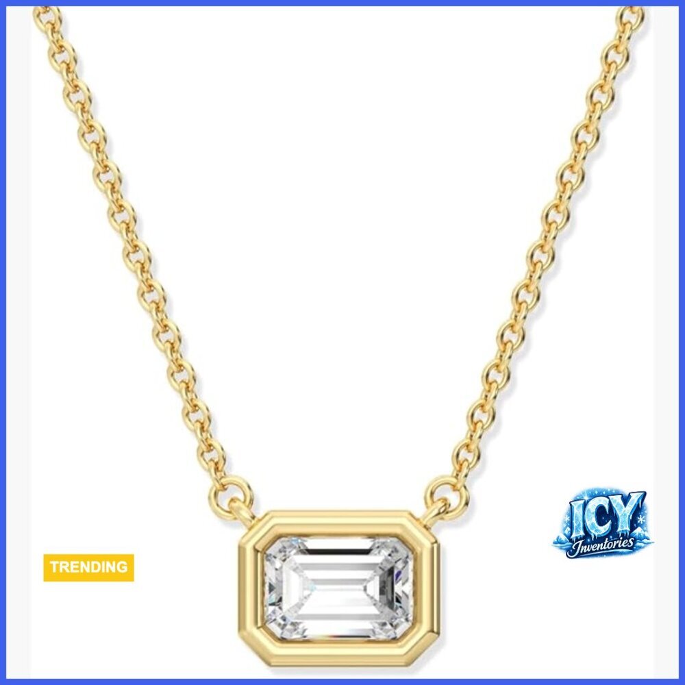 Lab-Grown Diamond Bezel Solitaire Pendant, 14K Gold-Plated Sterling Silver, 18"